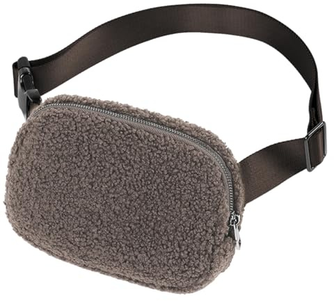 Hernin Bauchtasche Damen Herren Bauchtasche Lammwolle Mode Brustbeutel Gürteltasche Hüfttasche mit Verstellbarem Riemen für Laufen Training Radfahren Wandern (Grau)