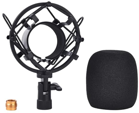 Lukvcoe Universal Microphone Shock Metal Mount, Mic Clip Holder Stand (with Windshield) for Condenser Microphones (40-45 mm) - All-Metal, Sturdy Recording Stand - Black