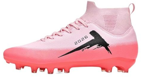 Chaussures de football hautes pour enfants et adultes - Chape à longues fibres - Chaussures de football pour compétition - Chaussures de football pour enfants de 11 à 18 ans, Rose, 44 EU