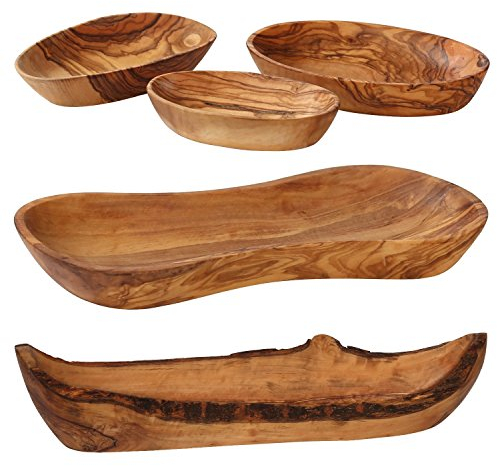 Bütic GmbH Lot de 5 bols en bois d'olivier pour antipâte, 3 bols à baguettes, 3 bols à baguettes et à baguette