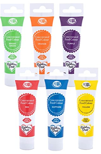 RAINBOW Dust ProGel Icing Colour Paste Gel Food Colouring Sugarcraft Set 6 Pack
