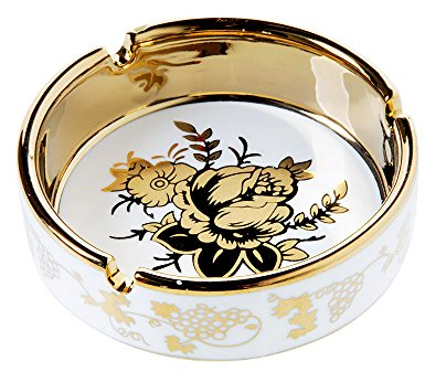 YOSCO 4'' Ceramic Titanium Plating Tabletop Ashtray,Cigarette Ashtray for Indoor or Outdoor Use, Desktop Smoking Ash Tray for Home Office Decoration (4''-1 PACK)