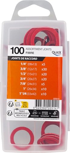 Caja de 100 Juntas Fibra Roja 5 juntas 01/4 + 30 juntas 3/8 + 20 juntas 1/2 + 20 juntas 3/4 + 5 juntas 24x31 + 10 juntas 1 + 10 juntas 11/4