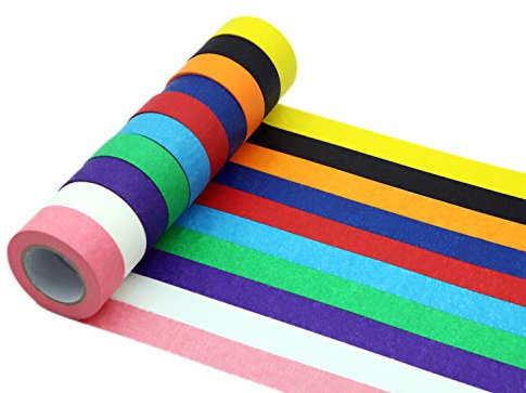 Cinta de colores, cinta adhesiva decorativa de color para manualidades, etiquetado o codificación, 10 rollos de colores, cinta adhesiva de 2,5 cm x 40,5 m, suministros de arte para niños