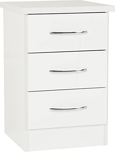 Kelsey Stores Nevada 3 Drawer Bedside Cabinet Chest Side Table Storage Unit (White Gloss)