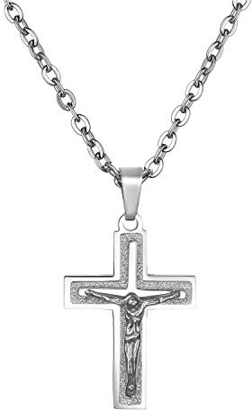 Flongo Rosenkranz Herren Kreuz Anhänger Damen Frauen Kette Männer Halskette, Edelstahl Silber Gold Golden Jesus Kreuz Kruzifix Klassiker