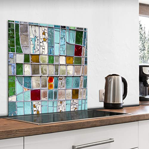 murando Glass Splashback for Kitchen Backsplash Cooker Protector Tempered Glass Splashbacks for Cookers Decorative Wall Art Heat Resistant Graphic 60x60cm / 24x24 Abstract Mosaic Tiles f-B-0279-aq-a