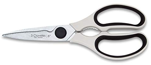 3 Claveles Tijera cocina multiusos desmontable filo microdentado Tijeras profesionales con descapsulador cascanueces ergonómicas accesorio de cocina de 20 cm 8, Blanco, Varios Usos Desmontable