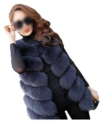 GUOCU Women's Faux Fur Gilet Jacket Sleeveless Vest Coat Winter Bodywarmer Soft Fluffy Waistcoat Winter Warm Long Cardigan Outwear Parka with Fur Navy Blue-2 M