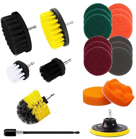 Diamond Shine 21 Piece Drill Brush Attachment Set - Scrub Pads, Sponges, Power Scrub Brushes with Drill Extension Attachment Grout, Tiles, Sinks, Bathtub, Bathroom, Kitchen, Automotive, Outdoor