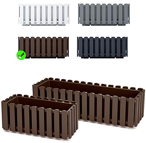 Blumenkasten Blumentopf Balkonkasten Latten-Optik Pflanzkasten Pflanzgefäß Lattenzaun-Design (580 Braun)