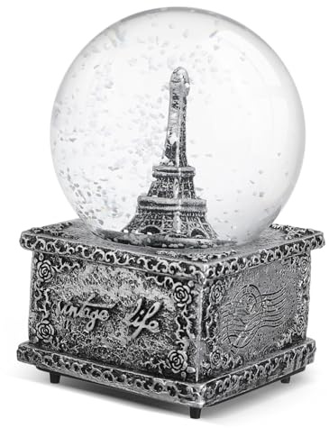 SOLUSTRE Schneekugel Musik Box Eiffelturm Globe Glas Ball Dekoration mit Musik Tisch Display Winter Schneefall Ball Spielzeug Ohne Batterien Eiffelturm(Gelegentliche Farbe)
