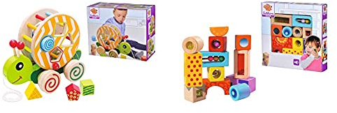 Eichhorn NachziehStecktier, mit 4 versch. Steckbausteinen, 15x24x19,5cm & Holz-Soundbausteine, 12 bunt Bedruckte Klangbausteine mit verschiedenen Geräuschen, Bausteine aus Birkenholz