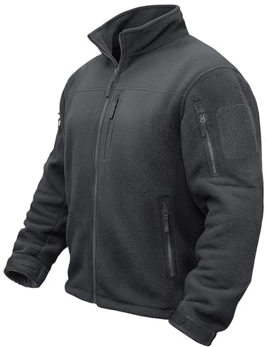 TACVASEN Winter Coats for Men Military Fleece Jacket Wind-Resistant Lightweight Athletic Coat with 7 Pockets Grey