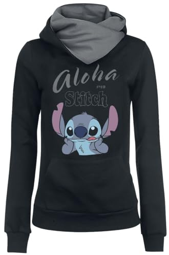 Lilo & Stitch Aloha Mujer Sudadera con Capucha Negro/Gris 65% algodón, 35% poliéster Regular