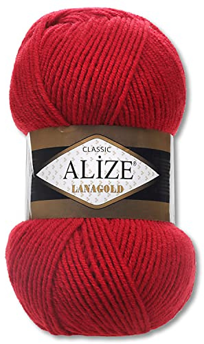 Wohnkult Alize 100 g Lanagold Premium Wolle 51 Auswahl Mützen Decken Kleidung Accesoire (56 | Rot)