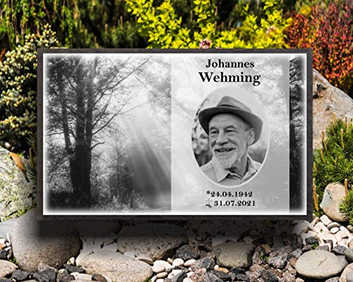 Pokal Center Westerheider Gedenktafel mit Foto und Text Urnengrabstein Gedenkstein mit personalisierter Gravur aus Schiefer Grabstein (30 x 20 cm)