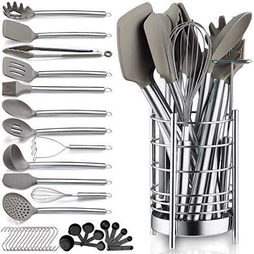 Berglander Set di Utensili da Cucina 38 Pezzi in Silicone Antiaderente, Set di Spatole Cucchiaio con Robusto Portautensili in Acciaio Inossidabile, Lavabile in lavastoviglie