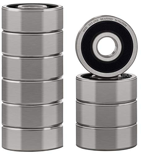 XIKE 10 pcs 625-2RS Ball Bearings 5x16x5mm, Chrome Steel & Double Rubber Seals, Deep Groove Bearing for Electric Motors Power Tools