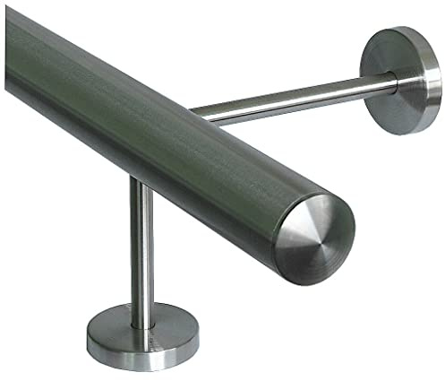 TIBU Fotstöd V2A rostfritt stål Ø 33,7 mm 30–590 cm, längd = 450 cm, 6 par hållare 10/15 cm barstång rästång