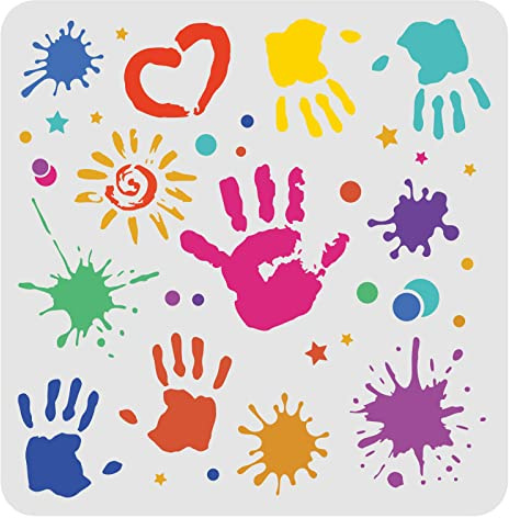 FINGERINSPIRE Splatter Schablone, 30 x 30 cm, Kunststoff-Punkte, Handabdruck, Zeichnen, Malschablonen, Splash Graffiti, Motiv, wiederverwendbare Schablonen zum Malen