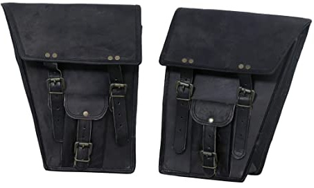 american blue Motorrad-Ledertasche in schwarzer Farbe, handgefertigte Leder-Fahrradtasche, Packtaschen, Leder-Fahrrad-Satteltasche, Geburtstagsgeschenk, Männer (2er-Set)