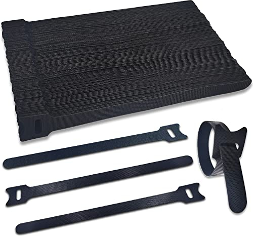 100 pezzi Fascette Cavi, 200 x 12 mm Fascette Riutilizzabili Nylon Nero Regolabili con Gancio e Anello, Fascette per Cavi, Cable Management, Organizer