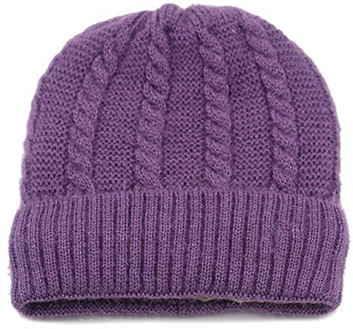 Jingyun Wintermütze für Frauen Weich gefütterte Wintermütze für Erwachsene Ältere Warme Winter-Strick-Schädel-Mütze-Helles Lila