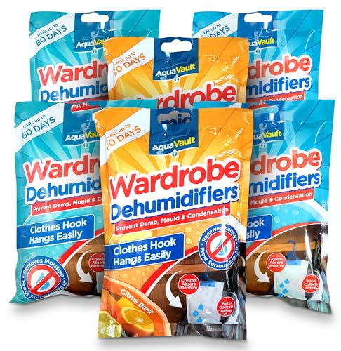 SOL 6pk Wardrobe Hanging Dehumidifier Bags - Damp and Mould Control | Moisture absorbers for clothes storage, prevents damp, mould and condensation, long lasting protection