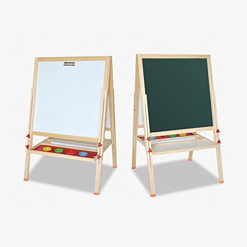 DDMINE Staffelei für Kinder, 2-in-1, doppelseitige Tafel, höhenverstellbar, All-in-One-Staffelei aus Holz mit Schwamm, Magnetbuchstaben, Lernspielzeug für Kinder 3-6 Jahre, weiß