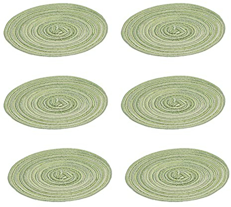 Buachois 6 Stück Gewebte Tischsets 20cm Runde Chinagras Geflochtene Platzdeckchen, Hitzebeständige rutschfeste Untersetzer, Abwaschbar Esstisch Platzsets für Hause Hochzeits Dekoration(Grün)