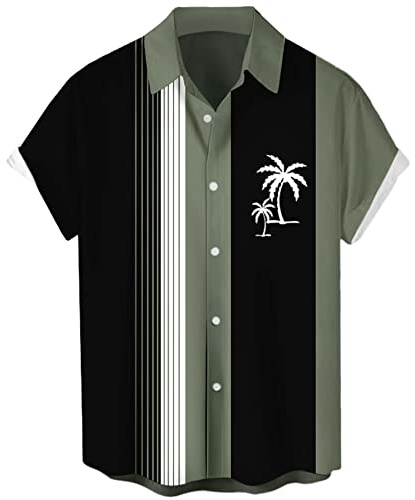 Lzzidou - Camicia hawaiana da uomo a maniche corte, con bottoni, per la spiaggia, S