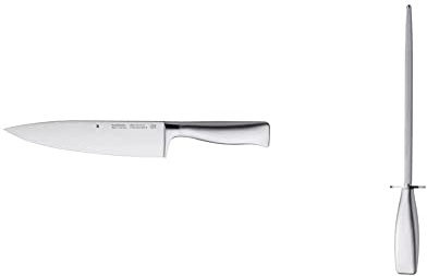 WMF Grand Gourmet Kochmesser 33,5 cm, Messer geschmiedet, Performance Cut, Spezialklingenstahl, Klinge 20 cm & Grand Gourmet Wetzstahl 36 cm, Wetzstab für Messer, Edelstahlgriff, Stahllänge 23 cm