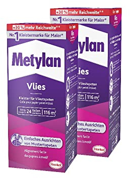 Metylan Vlies, Tapetenkleister für Vliestapeten mit glatter oder strukturierter Rückseite, einfach zu verwendender Tapetenkleister, Kleister mit hoher Ergiebigkeit, 2x720g