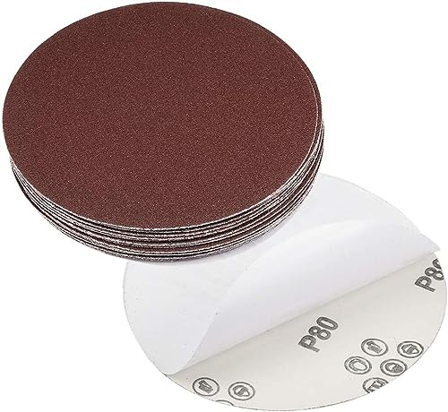 TA-VIGOR 20Pcs 150mm PSA Sanding Discs, 80 Grit 6 Inch Self Adhesive Stickyback Sandpaper Discs, Aluminum Oxide Sandpaper for DA Sander, Sand Automotive Car Paint, Wood, Metal