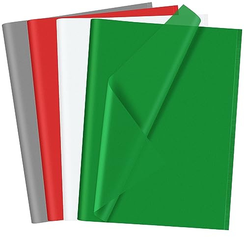 CHRORINE 60 ark jul silkespapper flerfärgad konst presentförpackning papper bulk för gör-det-själv hantverk dekor jul högtid fest (röd/grön/vit/grå)