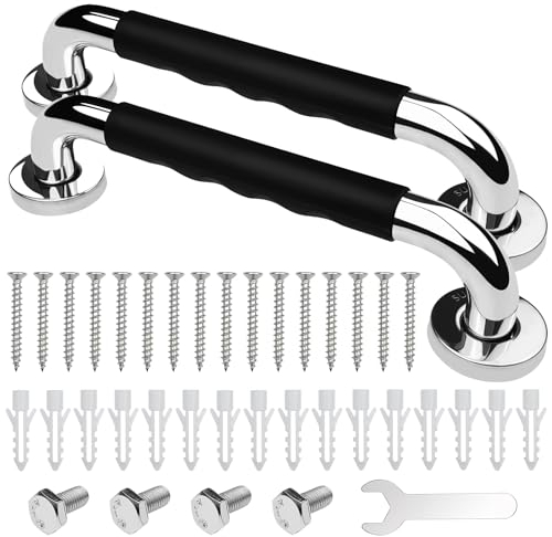 Baxcdyswe Barre d'Appui WC, 30cm Lot de 2 Antidérapante Barre d'Appui de Salle de Bain, Barres Douche Baignoire Main Courante Inoxydable Maintien Poignée Douche Âgées/Handicapées/Enfants/Enceinte