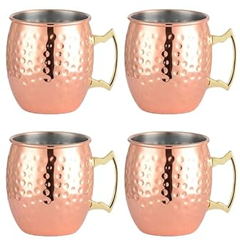 HalcyonFit Premium Moscow Mule Copper Mugs – Rose Gold Plated Stainless Steel Mug Set for Cocktails, Whiskey, and Wine - Bar Gift Set of 2 and Set of 4 (4PCS Rose Gold,500ml)