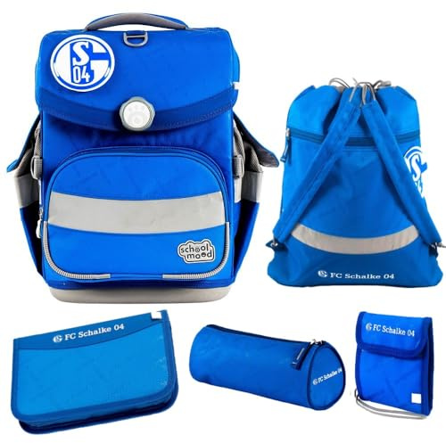 Familando - School Mood Timeless Air+ Schulranzen Set 6-teilig mit Federmappe - Sonder-Edition FC Schalke 04-980g leicht mit 23L Volumen - mit höhenverstellbarem System & Reflektoren
