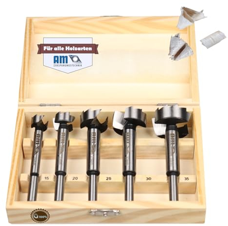 AM-Zerspanungstechnik Forstnerbohrer Set Ø15-35mm | Professionelles Holzbohrer Set 5tlg. | Topfbohrer Holz | Astlochbohrer | Forsterbohrerset