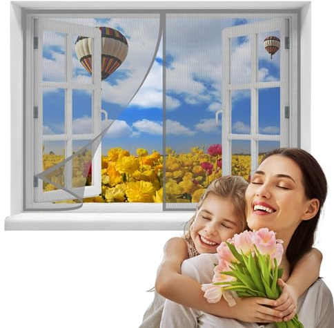 Magnet Fliegengitter Fenster, 100x100 Magnetisch Moskitonetz für, und TerrassenFenster Klebemontage Ohne Bohren (Grau)