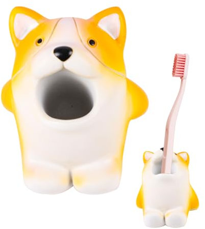 Corgi Stifthalter, niedlicher Tier-Zahnbürstenhalter, Mini-Harz, freistehende Aufbewahrungsbasis für Box, Stifte, Bürste, Zahnstocher, Schreibtisch-Aufbewahrungsbehälter, Waschraum, Büro-Organizer,