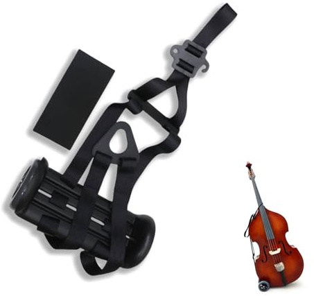 WUQIMUSC Carrito vertical de bajo fácil de transportar para contrabajo de tamaño 1/10 a 4/4 con ruedas duraderas, correas largas, incluyendo 1 almohadilla protectora de cuña (1 carrito de graves + 1
