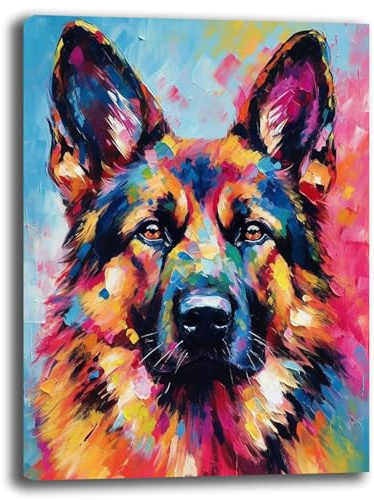 Cuadro moderno Pastor Alemán Street Art Perro Animales Cuadros modernos salón de pared XXL grande impresión sobre lienzo lienzo decoración mural pared decoración dormitorio cocina (2, 30 x 40 cm)