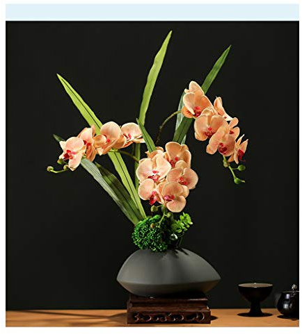 LSDFW Künstliche Blumen, künstliche Orchideen, Dekoration – chinesischer Stil, Phalaenopsis-Blumen, Pflanzen-Arrangement, realistische Seidenstoff-Orchideen, Bonsai-Dekoration für Zuhause/Party/Rosa