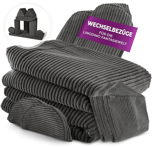 Linodino® Cord Wechselbezüge für Fantasiewelt Spielsofas | Kindersofa Cover Set 8-Teilig | Ersatz Bezug Set für Kinder Sofas | Sofabezug | Nashorn Grau