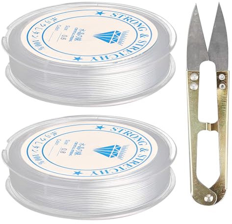2 Spule Gummiband für Armbänder,0.6mm*15m,0.8mm*8m mit Schere,Transparente Perlen Faden Elastisches Armbänder Selber Machen,String zum Aufhängen sschmuck,Armbandherstellung (Farbe der Schere zufällig)