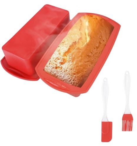 CRITIVE-S 2PCS Silicone Bread Loaf Tin Set, Bread Tins for Baking with Scraper Oil Brush, Silicone Cake Moulds Non-stick, Loaf Pan Baking Tray for Bread Cake Meatloaf Brownies Pastry(27.5*14.5*6.3cm)