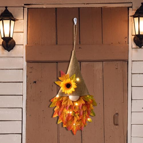 Herbstkranz für Haustür, Farmhouse Fall Wreaths, Herbst Ahorn Gnom Vordertürbügel, hängende Herbstgirlande für Herbst Ernte Thanksgiving Halloween Wohnheimdekoration (1 Stück)