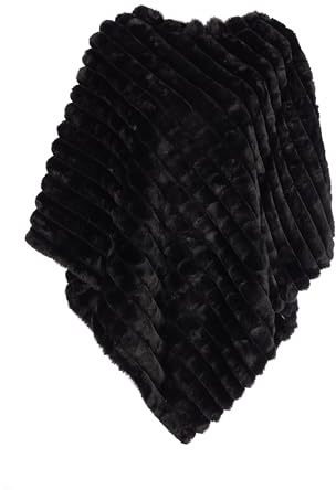 MAPIMANIA - Poncho Donna Invernale color nero con trama a righe, Mantella Elegante per cerimonia, Scialle Coprispalle, Stola per l'inverno in pelliccia sintetica